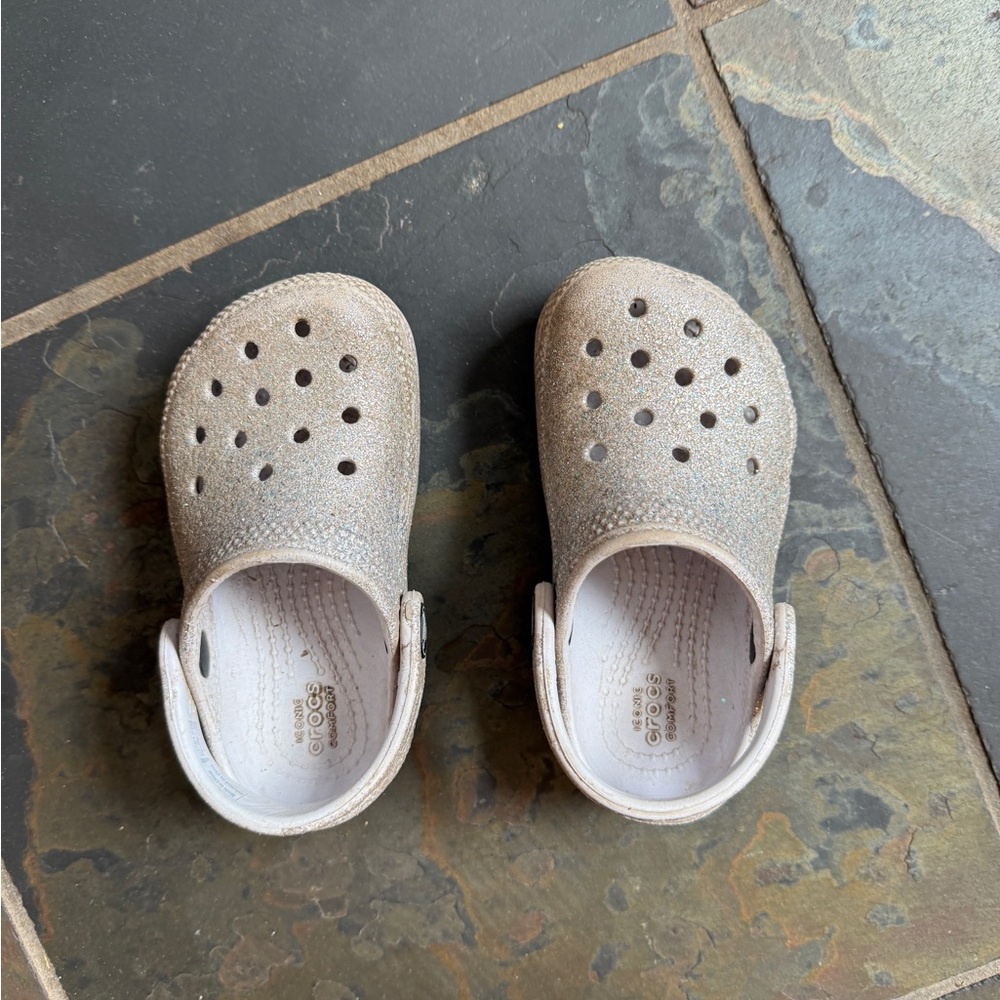 CROCS Kids Sparkly Gray Slippers